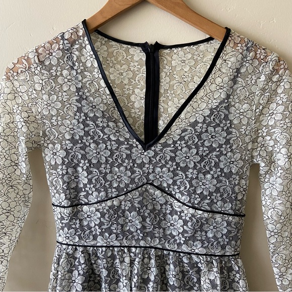 NEW ASOS Lace Overlay Black Piping Fit & Flare Dress 2 - Picture 3 of 7